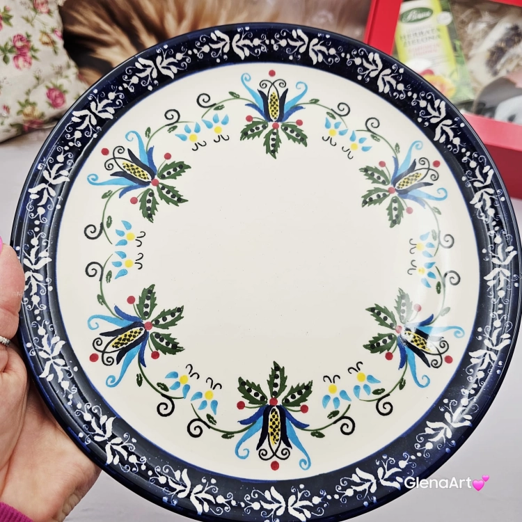 Talerz ceramiczny obiadowy 23 cm folkowy kaszubski obiadowy KASZUBEK kaszubska ceramika ręcznie zdobiona Arbata talerz obiadowy piękny