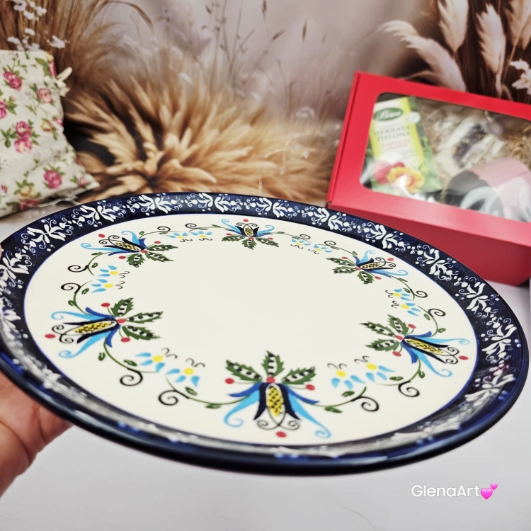 Talerz ceramiczny obiadowy 23 cm folkowy kaszubski obiadowy KASZUBEK kaszubska ceramika ręcznie zdobiona Arbata talerz obiadowy piękny