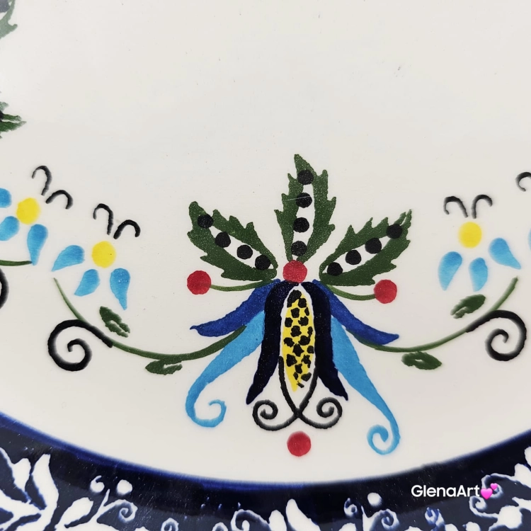 Talerz ceramiczny obiadowy 23 cm folkowy kaszubski obiadowy KASZUBEK kaszubska ceramika ręcznie zdobiona Arbata talerz obiadowy piękny