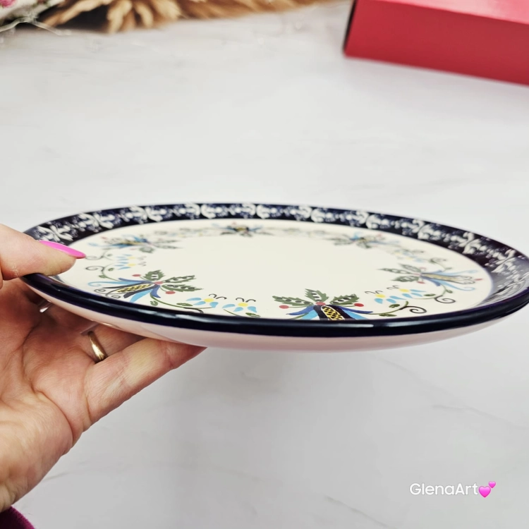 Talerz ceramiczny obiadowy 23 cm folkowy kaszubski obiadowy KASZUBEK kaszubska ceramika ręcznie zdobiona Arbata talerz obiadowy piękny