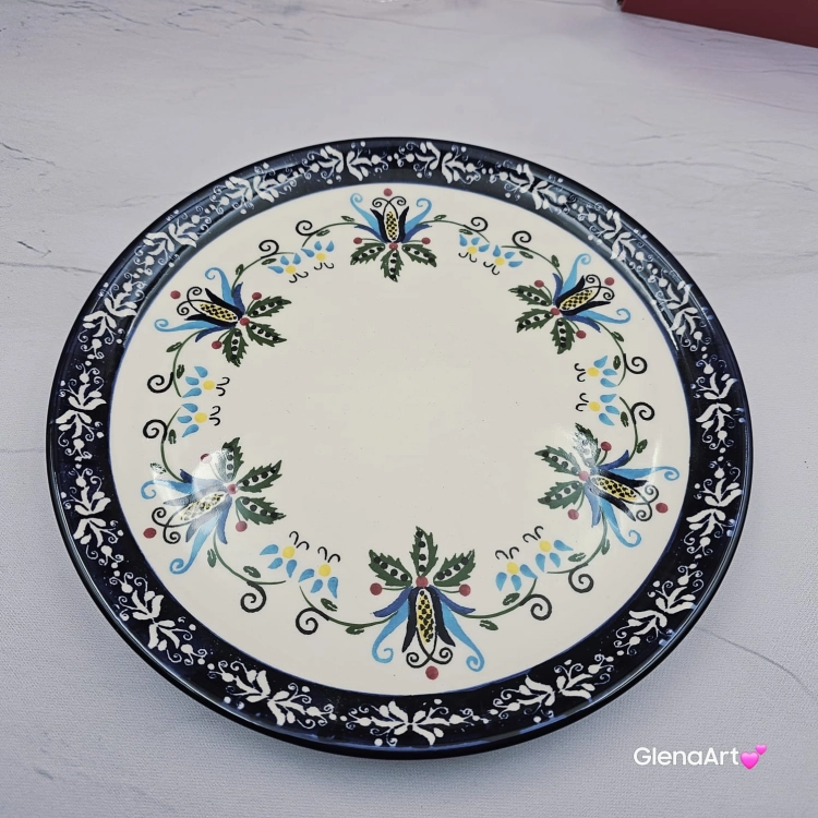 Talerz ceramiczny obiadowy 23 cm folkowy kaszubski obiadowy KASZUBEK kaszubska ceramika ręcznie zdobiona Arbata talerz obiadowy piękny