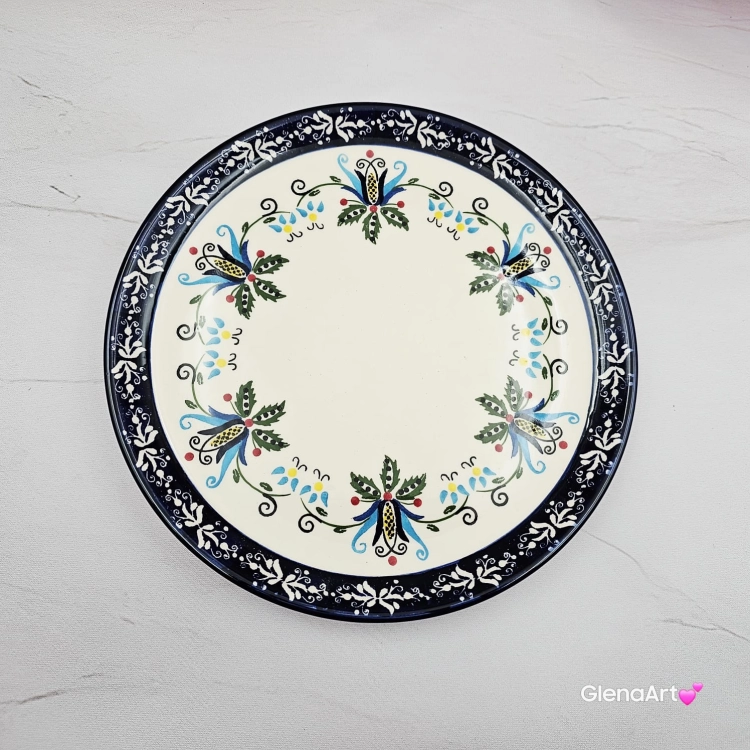 Talerz ceramiczny obiadowy 23 cm folkowy kaszubski obiadowy KASZUBEK kaszubska ceramika ręcznie zdobiona Arbata talerz obiadowy piękny