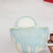 Filiżanka LISEK ceramiczna ze spodkiem i figurką Lisa rudego w środku ręcznie toczona i malowana ze spodkiem szkliwa białe i błękitne kubek lisek rudzielec cwany lisek :) kubek lisek