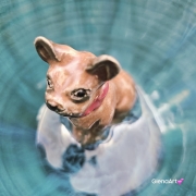 Filiżanka ceramiczna ze spodkiem i Buldożek francuski brązowy z czerwoną obróżką filiżanka ceramiczna ze spodkiem i zwierzakiem w środku ręcznie toczona i malowana elegancka filiżanka z pięknym szkliwem BULDOŻEK FRANCUSKI turkusowe jeziorko