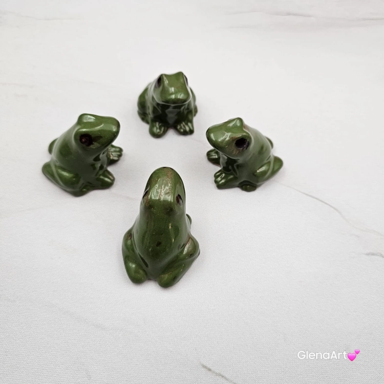 Żabka ropucha ceramiczna figurka zielona żabka płaz ropucha ręcznie robiony figurka na stół ozdoba ceramiczna