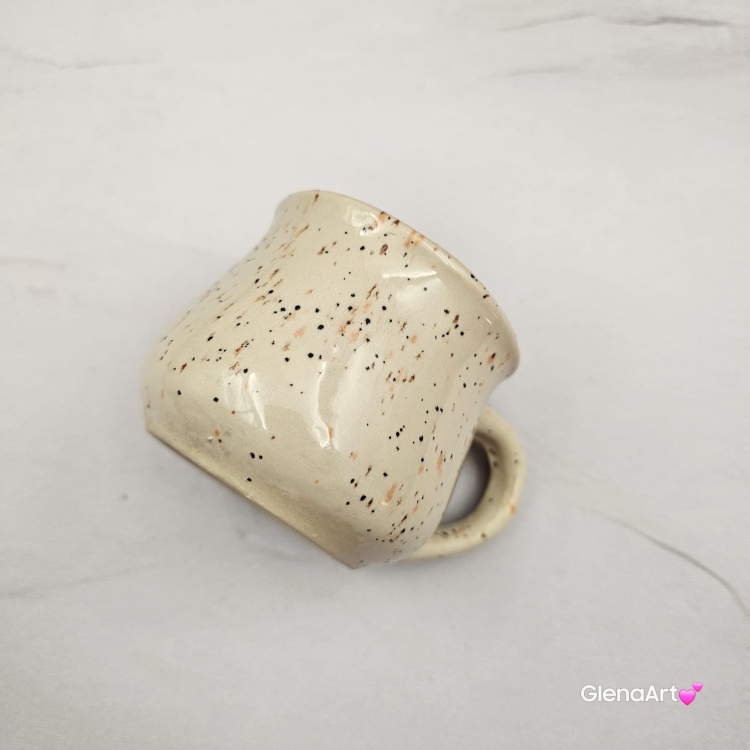 Kubek mały espresso mała kawa 150 ml ceramiczny Glena Art kubek beżowo - zielony z uszkiem do kawy herbaty ulubiony kubek ceramiczny ceramika mały kubek