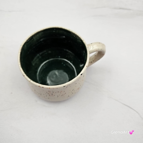 Kubek mały espresso mała kawa 150 ml ceramiczny Glena Art kubek beżowo - zielony z uszkiem do kawy herbaty ulubiony kubek ceramiczny ceramika mały kubek