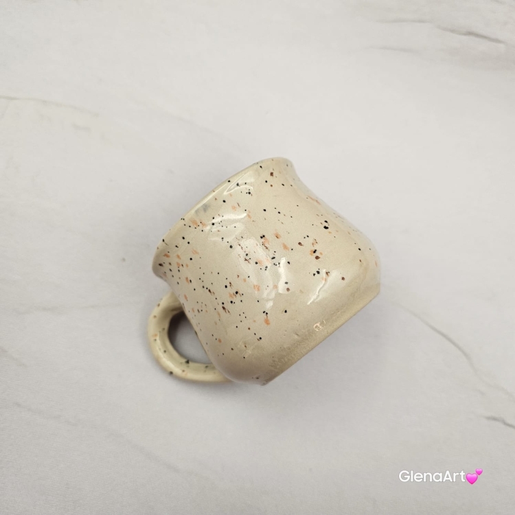 Kubek mały espresso mała kawa 150 ml ceramiczny Glena Art kubek beżowo - zielony z uszkiem do kawy herbaty ulubiony kubek ceramiczny ceramika mały kubek