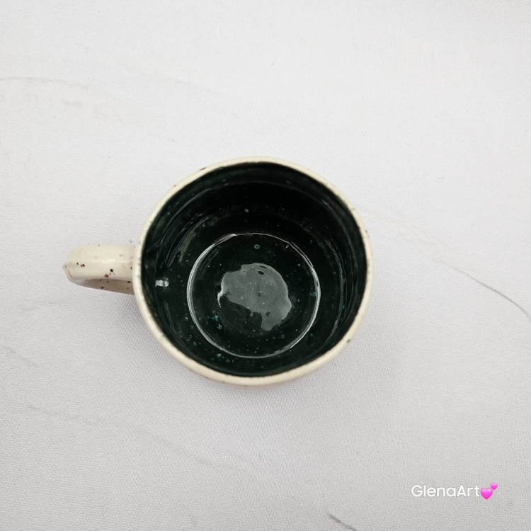 Kubek mały espresso mała kawa 150 ml ceramiczny Glena Art kubek beżowo - zielony z uszkiem do kawy herbaty ulubiony kubek ceramiczny ceramika mały kubek