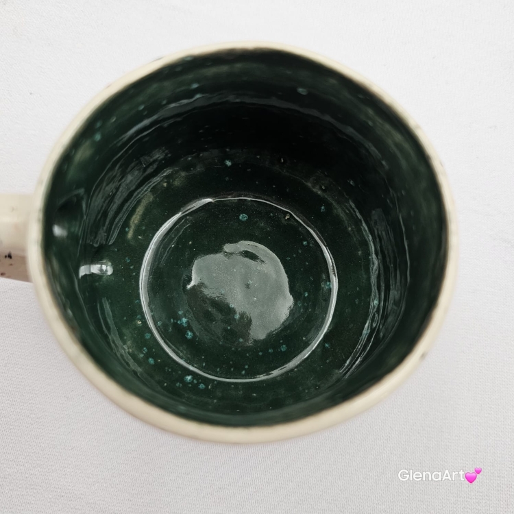 Kubek mały espresso mała kawa 150 ml ceramiczny Glena Art kubek beżowo - zielony z uszkiem do kawy herbaty ulubiony kubek ceramiczny ceramika mały kubek