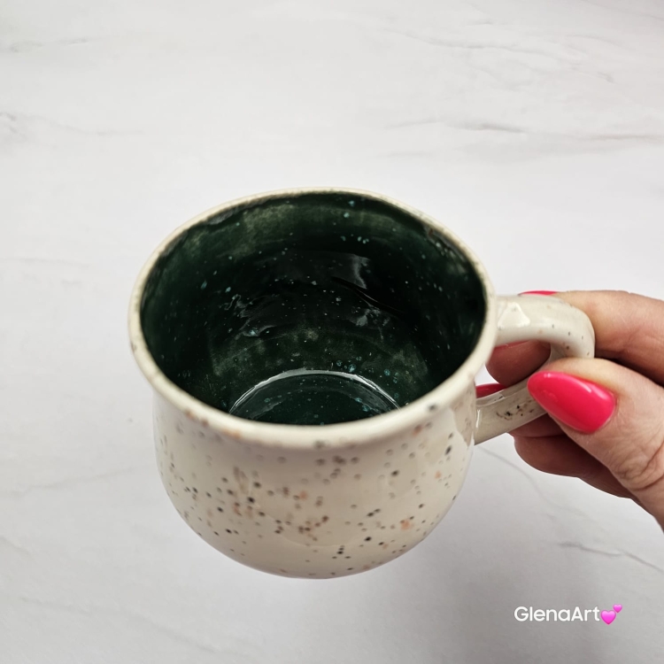 Kubek mały espresso mała kawa 150 ml ceramiczny Glena Art kubek beżowo - zielony z uszkiem do kawy herbaty ulubiony kubek ceramiczny ceramika mały kubek