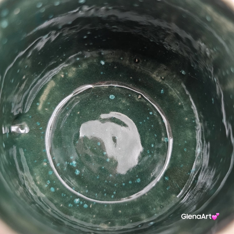 Kubek mały espresso mała kawa 150 ml ceramiczny Glena Art kubek beżowo - zielony z uszkiem do kawy herbaty ulubiony kubek ceramiczny ceramika mały kubek