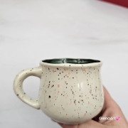 Kubek mały espresso mała kawa 150 ml ceramiczny Glena Art kubek beżowo - zielony z uszkiem do kawy herbaty ulubiony kubek ceramiczny ceramika mały kubek