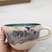 Filiżanka SOWA ceramiczna bez spodka z figurką sówki w środku ręcznie toczona i malowana ze spodkiem szkliwa niebieskie , beżowe i róż sowa :) kubek sowa z sową