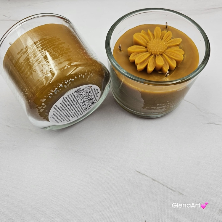 Świeca pszczela świeczka w szkle z wosku pszczelego wosk pszczeli w grubym szkle naturalna świeca z 100 % wosku pszczelego naturalny bez chemii pachnąca miodkiem i propolisem naturalna świeczka pszczela pachnąca miodem