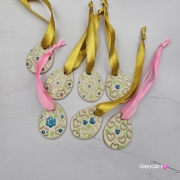 Zawieszka ceramiczna jajko pisanka na tasiemce zawieszka gałązki bazie na brzózki ozdoba wielkanocna ręcznie lepiona do powieszenia