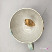 Filiżanka SOWA ceramiczna sówka ze spodkiem i uroczą SOWĄ w środku ręcznie toczona i malowana elegancka filiżanka odcienie bieli i błękitu kubek z sową kubek leśny