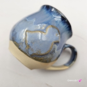 Kubek czeski beczułka z kurczakiem w kolorach przenikającej się głębi oceanu ceramiczny Glena Art beczułka kurczaczek kubek z uszkiem do kawy herbaty ulubiony kubek ceramiczny ceramika 220 ml z kurczakiem niebieskie odcienie