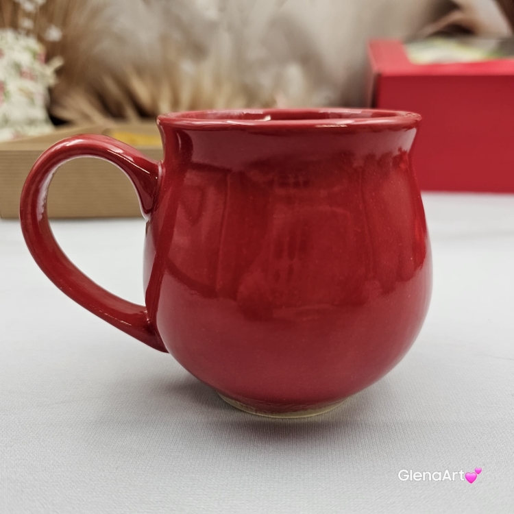 Kubek czeski czerwony beczułka w kolorze krwisto czerwonym ceramiczny Glena Art beczułka kubek z uszkiem do kawy herbaty ulubiony kubek ceramiczny ceramika 220 ml czerwony