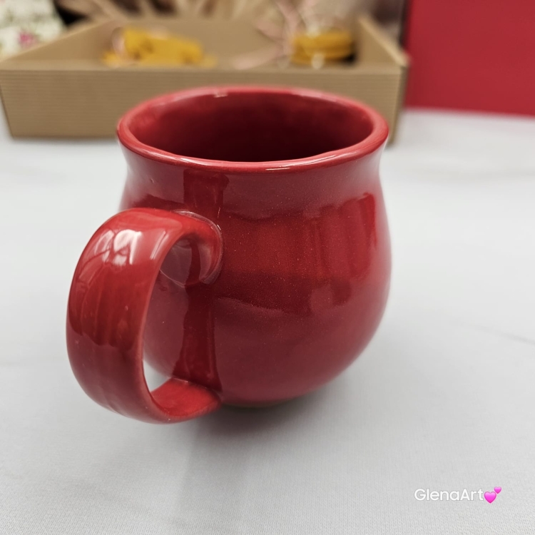 Kubek czeski czerwony beczułka w kolorze krwisto czerwonym ceramiczny Glena Art beczułka kubek z uszkiem do kawy herbaty ulubiony kubek ceramiczny ceramika 220 ml czerwony