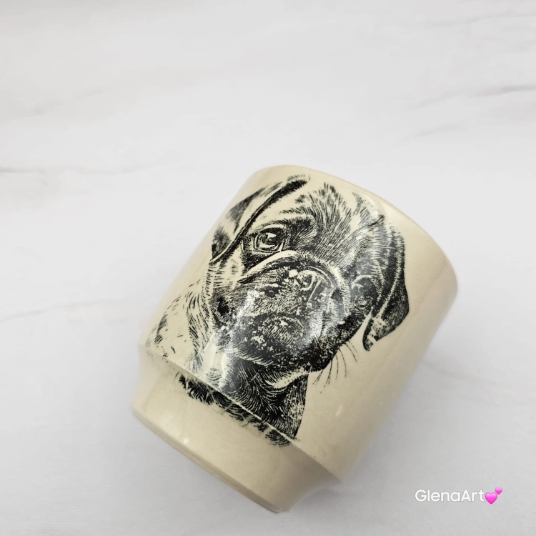 ubek czarka ceramiczna z mopsem ceramiczna Glena Art kubek bez uszka do kawy herbaty ulubiony kubek ceramiczny ceramika 200 ml piesek mops z mopsem