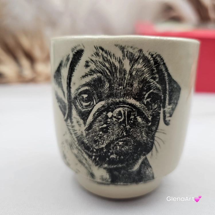ubek czarka ceramiczna z mopsem ceramiczna Glena Art kubek bez uszka do kawy herbaty ulubiony kubek ceramiczny ceramika 200 ml piesek mops z mopsem