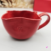 Filiżanka ceramiczna czerwona kwiatek Glena Art z uszkiem do kawy herbaty ulubiony kubek ceramiczny ceramika 250 ml w kształcie kwiatka