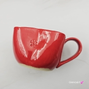 Filiżanka ceramiczna czerwona kwiatek Glena Art z uszkiem do kawy herbaty ulubiony kubek ceramiczny ceramika 250 ml w kształcie kwiatka