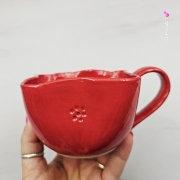 Filiżanka ceramiczna czerwona kwiatek Glena Art z uszkiem do kawy herbaty ulubiony kubek ceramiczny ceramika 250 ml w kształcie kwiatka