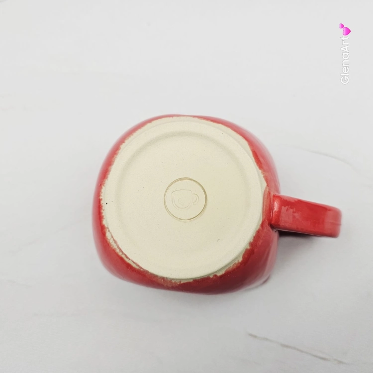 Filiżanka ceramiczna czerwona kwiatek Glena Art z uszkiem do kawy herbaty ulubiony kubek ceramiczny ceramika 250 ml w kształcie kwiatka