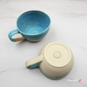 Filiżanka ceramiczna Glena Art turkusowa z uszkiem do kawy herbaty ulubiony kubek ceramiczny ceramika 250 ml z kwiatkiem satynowy turkus