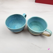 Filiżanka ceramiczna Glena Art turkusowa z uszkiem do kawy herbaty ulubiony kubek ceramiczny ceramika 250 ml z kwiatkiem satynowy turkus