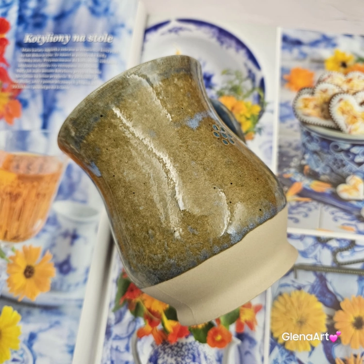 Kubek beczułka MAX duży ceramiczny Glena Art niebiesko - zielony z uszkiem kolory ziemi do kawy herbaty ulubiony kubek ceramiczny ceramika 400 ml