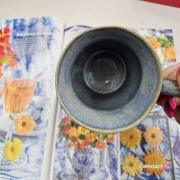 Kubek beczułka MAX duży ceramiczny Glena Art niebiesko - zielony z uszkiem kolory ziemi do kawy herbaty ulubiony kubek ceramiczny ceramika 400 ml