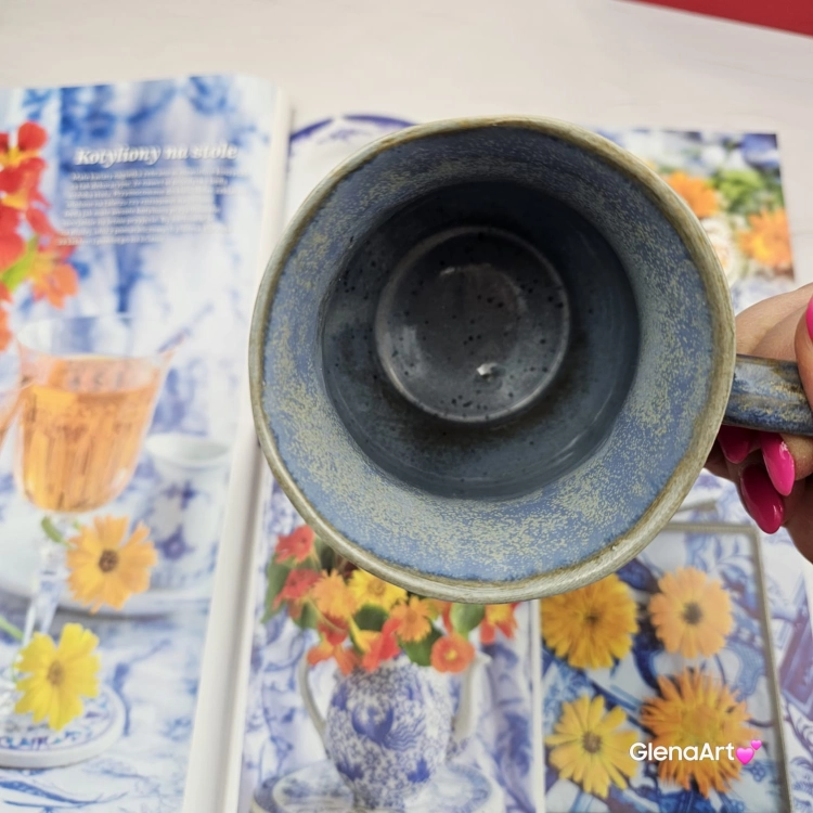 Kubek beczułka MAX duży ceramiczny Glena Art niebiesko - zielony z uszkiem kolory ziemi do kawy herbaty ulubiony kubek ceramiczny ceramika 400 ml