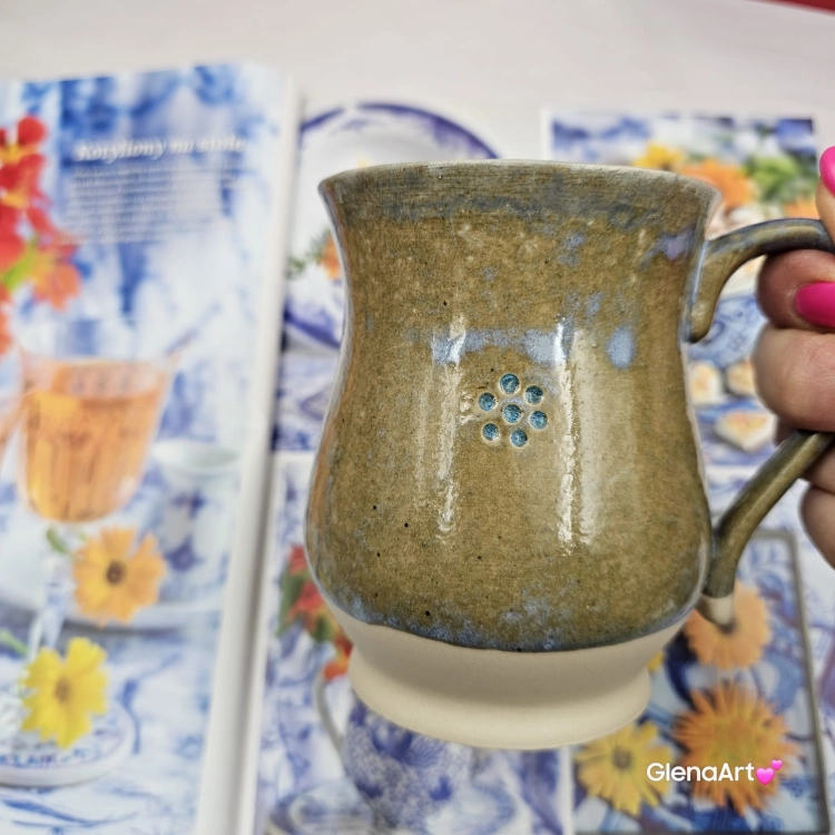 Kubek beczułka MAX duży ceramiczny Glena Art niebiesko - zielony z uszkiem kolory ziemi do kawy herbaty ulubiony kubek ceramiczny ceramika 400 ml