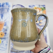 Kubek beczułka MAX duży ceramiczny Glena Art niebiesko - zielony z uszkiem kolory ziemi do kawy herbaty ulubiony kubek ceramiczny ceramika 400 ml