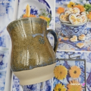 Kubek beczułka MAX duży ceramiczny Glena Art niebiesko - zielony z uszkiem kolory ziemi do kawy herbaty ulubiony kubek ceramiczny ceramika 400 ml