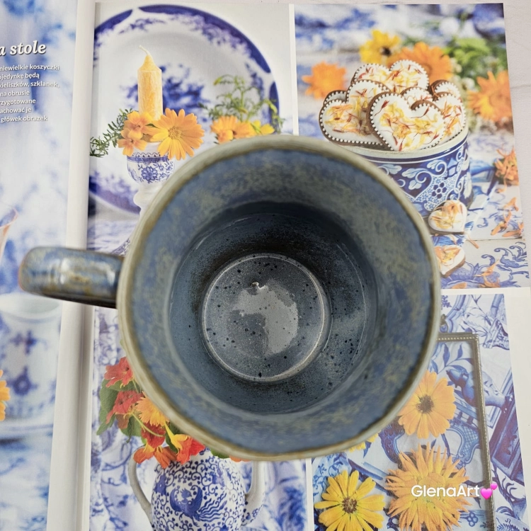 Kubek beczułka MAX duży ceramiczny Glena Art niebiesko - zielony z uszkiem kolory ziemi do kawy herbaty ulubiony kubek ceramiczny ceramika 400 ml