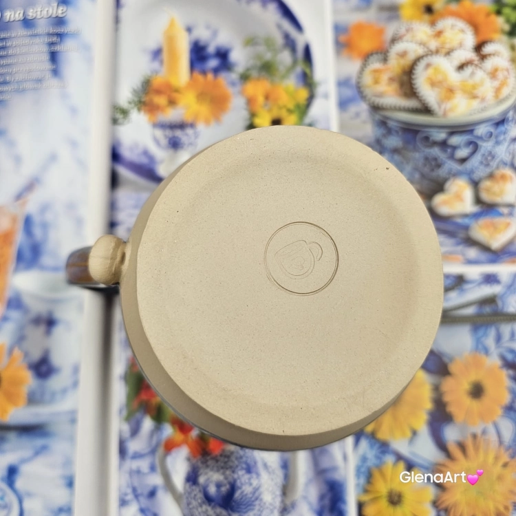Kubek beczułka MAX duży ceramiczny Glena Art niebiesko - zielony z uszkiem kolory ziemi do kawy herbaty ulubiony kubek ceramiczny ceramika 400 ml