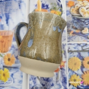 Kubek beczułka MAX duży ceramiczny Glena Art niebiesko - zielony z uszkiem kolory ziemi do kawy herbaty ulubiony kubek ceramiczny ceramika 400 ml