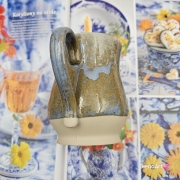 Kubek beczułka MAX duży ceramiczny Glena Art niebiesko - zielony z uszkiem kolory ziemi do kawy herbaty ulubiony kubek ceramiczny ceramika 400 ml