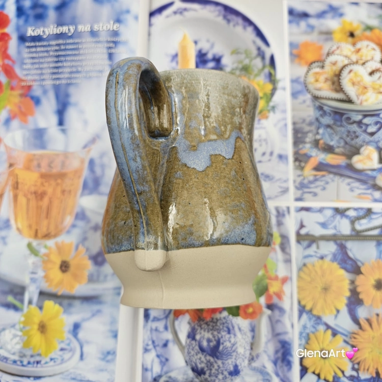 Kubek beczułka MAX duży ceramiczny Glena Art niebiesko - zielony z uszkiem kolory ziemi do kawy herbaty ulubiony kubek ceramiczny ceramika 400 ml