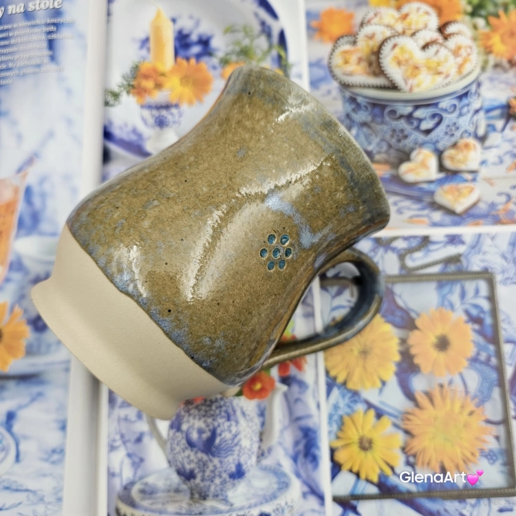 Kubek beczułka MAX duży ceramiczny Glena Art niebiesko - zielony z uszkiem kolory ziemi do kawy herbaty ulubiony kubek ceramiczny ceramika 400 ml