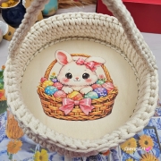 Koszyczek wielkanocny koszyk święconka koszyk zajączek na szydełku oraz nadruk zajączek na szydełku ręcznie zrobiony uroczy koszyk na Wielkanoc