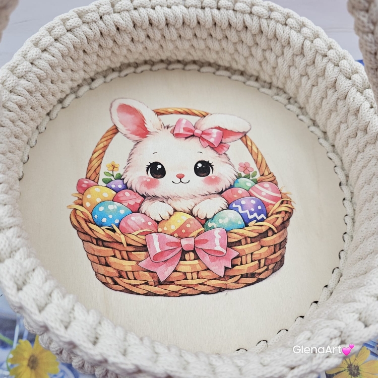 Koszyczek wielkanocny koszyk święconka koszyk zajączek na szydełku oraz nadruk zajączek na szydełku ręcznie zrobiony uroczy koszyk na Wielkanoc