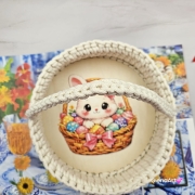 Koszyczek wielkanocny koszyk święconka koszyk zajączek na szydełku oraz nadruk zajączek na szydełku ręcznie zrobiony uroczy koszyk na Wielkanoc