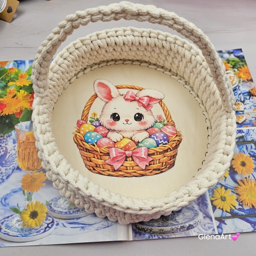 Koszyczek wielkanocny koszyk święconka koszyk zajączek na szydełku oraz nadruk zajączek na szydełku ręcznie zrobiony uroczy koszyk na Wielkanoc