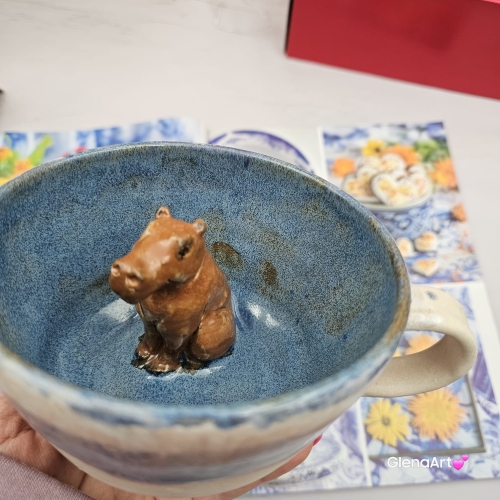 Filiżanka KAPIBARA ceramiczna bez spodka z KAPIBARĄ w środku ręcznie toczona rękodzieło wyjątkowa filiżanka kapibara kubek z kapibarą