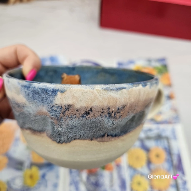 Filiżanka KAPIBARA ceramiczna bez spodka z KAPIBARĄ w środku ręcznie toczona rękodzieło wyjątkowa filiżanka kapibara kubek z kapibarą